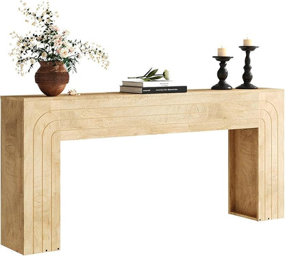 70.9-Inch Long Console Table, Farmhouse Entryway Table with Handcrafted Line Detailing, Wood Narrow Sofa Table for Living Room, Hallway, Foyer, and Behind Couch
