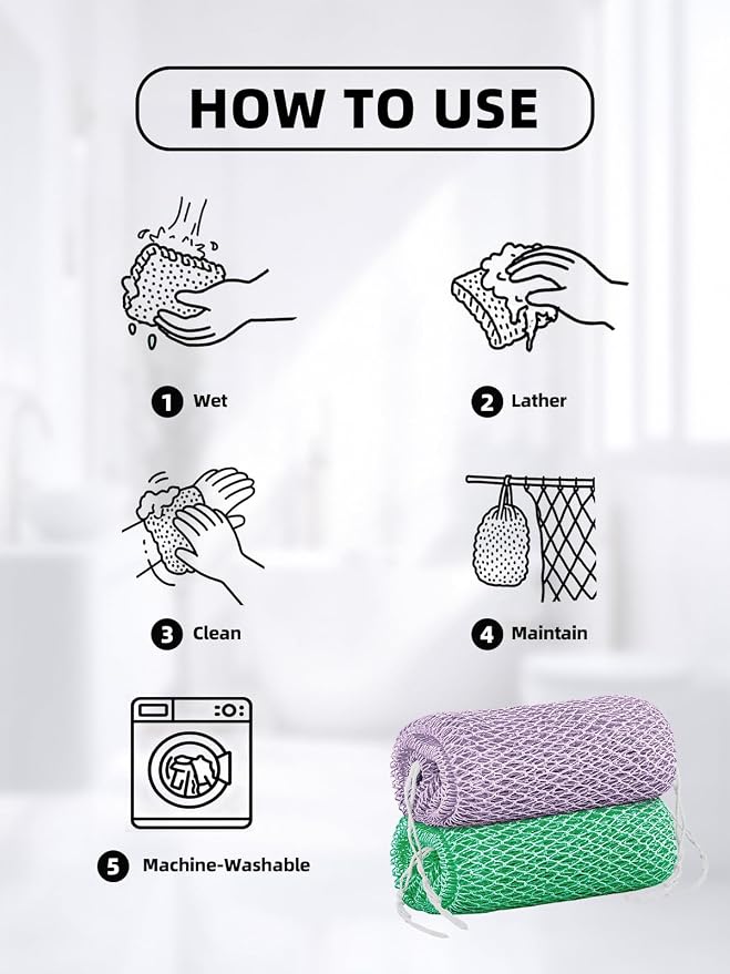 Cleangor 2Pcs African Net Sponge Authentic with Knots - Exfoliating Body | Scrubber for All Skin Types, African Bath Sponge, Wash Cloth, Gentle Exfoliation Shower Rag for Women Daily Use