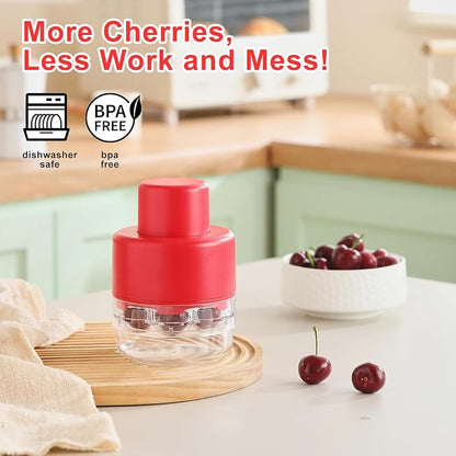 Upgraded Cherry Pitter Tool Pit Remover, 7-in-1 Portable Cherry Core Remover, Quick Release Multi Cherry Pitter Tool for Kitchen, Cake Shop, Fruit Salad (Bright - Red)