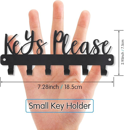 Mini Keys Please Holder on Wall,Small Key Holder Wall Mounted,Black Metal Decorative Key Rack Hooks for Garage,Mudroom,Hallway,Entryway,Front Door,Office(Mini Size:7.28 x 2.95 inch)