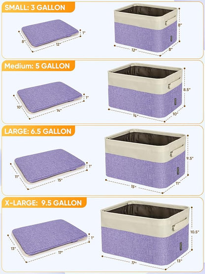 BALEINE 2 Pack Fabric Storage Bins for Shelves, Linen Storage Baskets for Organizing, Decorative Closet Bins for Clothes, Home (Lavender, 12"x8"x8")