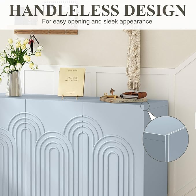 ARTPOWER 47" Accent Cabinet with Cloud Relief, Sideboard Buffet Cabinet with 3 Doors, Modern Decorative Credenza with Storage for Living Room, Kitchen, Dining Room, Hallway, Entryway, Blue