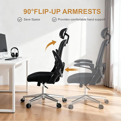 Ergonomic Office Chair - High Back Mesh Computer Desk Chair with Adjustable Lumbar Support, Headrest & Armrests, 300lbs Capacity (Black)