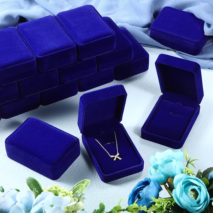 24 Pcs Necklace Pendant Box Velvet Jewelry Storage Display Case Ring Earring Pendant Jewelry Boxes Pearl Necklace Holder Gift Boxes for Christmas Wedding Engagement Birthday Anniversary(Royal Blue)