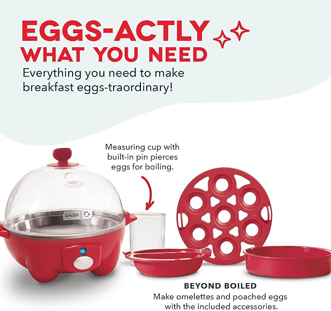 DASH Rapid Egg Cooker: 7 Egg Capacity Electric Egg Cooker for Hard Boiled Eggs, Poached Eggs, Scrambled Eggs, or Omelets.