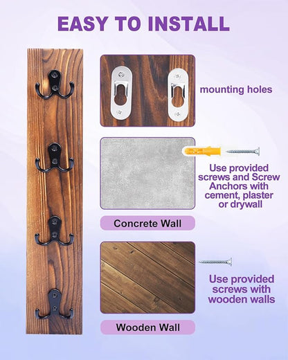 UCEC Vertical Key Holder Wall Mount with Hooks, Space-Saving Wooden Key Holder for Wall, Easy Install Home Organizer for Keys, Wallets, Pet Leashes – Perfect for Living Room Decor, Entry, Garage