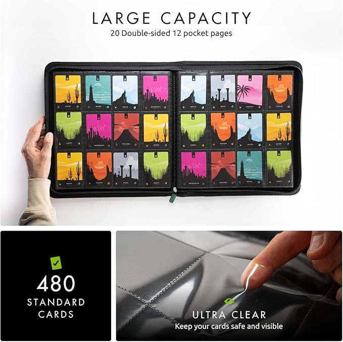 Vault X 12 Pocket Zip Binder, 480 Cards, Exo-Tec Material, 20 Side-Loading Pages (Green)