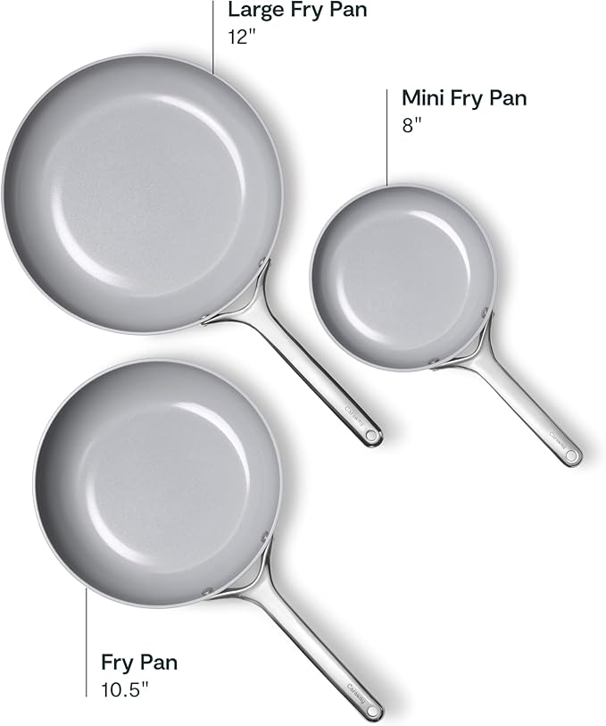 Caraway 8in + 10in Fry + 12in Fry Set (no lids) + 3Qt+ 4.5Qt Saute Duo White
