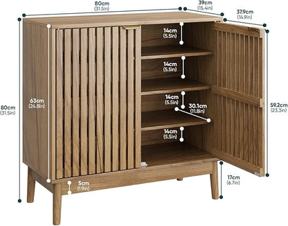 Shoe Storage Cabinet with Ventilated Slatted Doors, Wooden Shoe Organizer, Shoes Rack for Entryway, Hallway, Living Room
