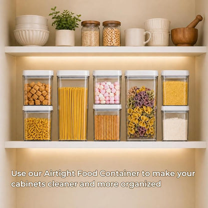 UFORU Food Storage Containers with Twist-lock Lids, 4-Set 0.7/1.3/1.8/2.6QT Airtight Food Storage Containers, Stackable Kitchen Pantry Organizer, Rotary Opening Containers for Flour, Cereal & Sugar