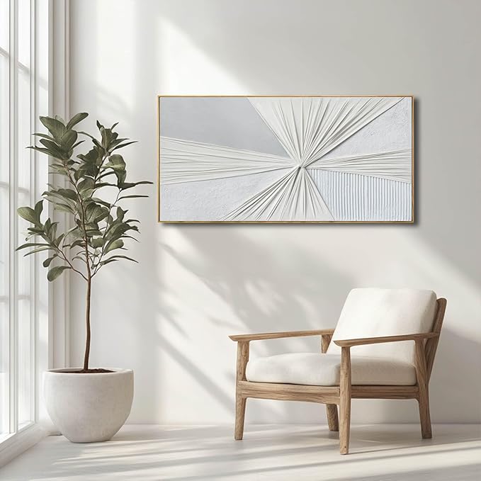 Modern Abstract Wall Art White And Beige Wall Decoration for Dining Room Bedroom Office 20×40 Inch Textured Artwork Decor