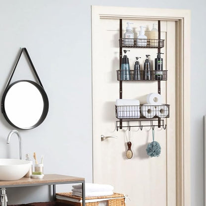 ETELI Over the Door Basket Organizer 3 Tier Hanging Basket Door Shelf Rack Heavy Duty Over Door Pantry Organizer with 3 Metal Baskets for Kitchen Bathroom Bedroom Living Room, Dark Brown