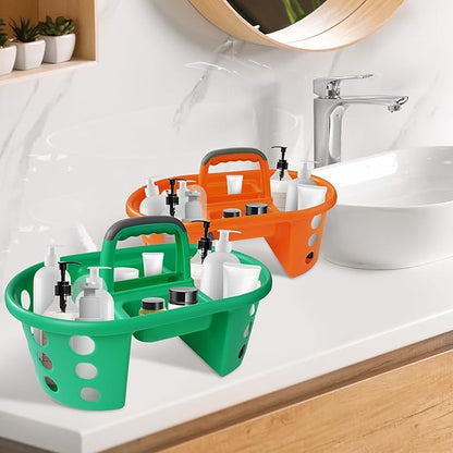 Large Shower Caddy Portable 2PC - Made in USA Plastic Jumbo Size Dorm Storage Candy Tote with Handle Shower Organizer for Bathroom, Pantry, Kitchen, College Dorm, Green/Orange