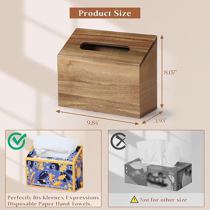 YANGQIHOME Acacia Hand Towel Box Cover Compatible with Kleenex Disposable Paper Hand Towels, Wall Mounted Paper Towel Holders, Hand Towel Holder for Bathroom, Car, Tabletop