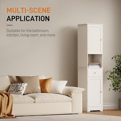 Tall Bathroom Cabinet, Storage Cabinet with 2 Doors & 2Drawer, with Ajustable Shelve, for Bathrooms, Kitchens,Entrances,Bedrooms（White）