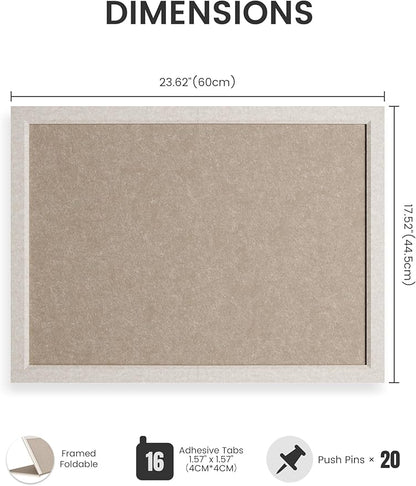 Fluxynara Foldable Cork Board Alternative, Felt Bulletin Board 24" x 18" Oatmeal Frame with 16 Adhesive Tabs, Pin Board for Home Office, Classroom, Entryway, Kitchen Wall Decor—Deep Camel