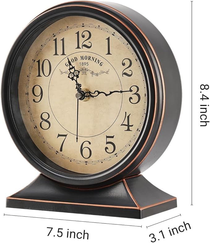 7-Inch Retro Mantel Desk Clocks，Silent Vintage Table Clock with All Metal Frame，Easy to Read Larege Retro Mantel Clocks for Living Room，Fireplace and Shelf Decoration.