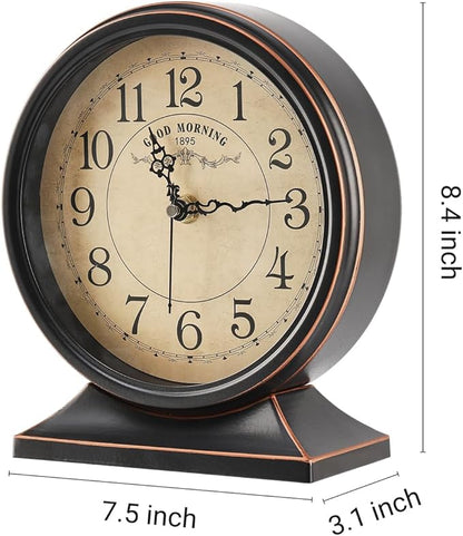 7-Inch Retro Mantel Desk Clocks，Silent Vintage Table Clock with All Metal Frame，Easy to Read Larege Retro Mantel Clocks for Living Room，Fireplace and Shelf Decoration.