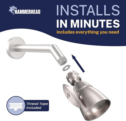 HammerHead Showers® Solid Metal 2 Inch High Pressure Shower Heads - BRUSHED NICKEL – 2.5 GPM Shower Heads High Pressure - High Flow Shower Head with ADJUSTABLE SPRAY PATTERN - Fixed Shower Head