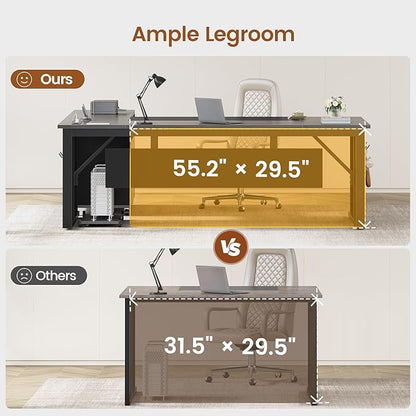 SEDETA 71" Executive Desk with Rolling File Cabinet, Large Office Desk with Drawers, L Shaped Computer Desk with Power Outlets, CPU Stand, Pegboard and Storage Shelves, Gray