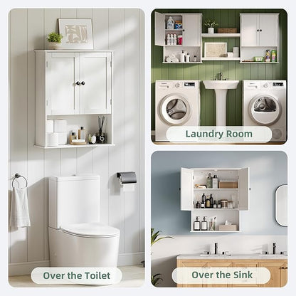 Bathroom Wall Cabinet 24"x30", Painted White Medicine Cabinet W/Adjustable Shelf, Easy Assembly Laundry Wall Cabinet Above Toilet Storage Cabinet Wall Mounted, Over the Toilet Storage Cabinet