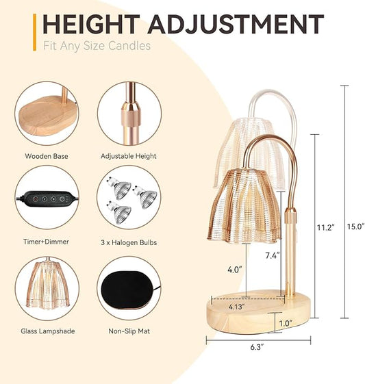 TOACSUCP Candle Warmer Lamp with 3 Bulbs, Adjustable Height Dimmable Candle Warmer with Timer, Compatible with Large Jar Candles, Candle Lamp with Charming Gift Box Ribbon for Her/Him