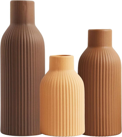 Ceramic Vase Set of 3 - Handcrafted Ceramic Vases for Home Decor & Shelf - Modern Farmhouse Decor for Kitchen, Office, Bedroom & Living Room Decorative Objects for Mantel, Table Centerpieces