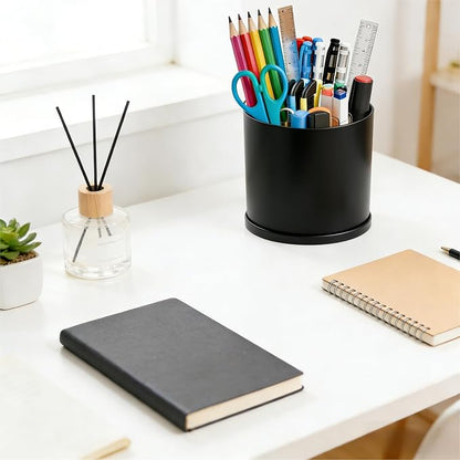 Yieach 360 Rotating Acrylic Black Pen Holders and Pencil Cups for Desk,Small Cute Desk Organizers Accessories and Makeup Brush Holder,Spinning Pencil Caddy School Supplies Organizer for Teacher,1PCS