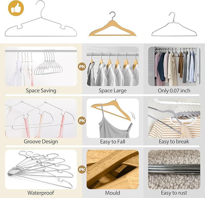 30 Pack Aluminum Hangers - Silver Skirt, Heavy Duty Standard, Suit, Dress, and Wedding Hangers