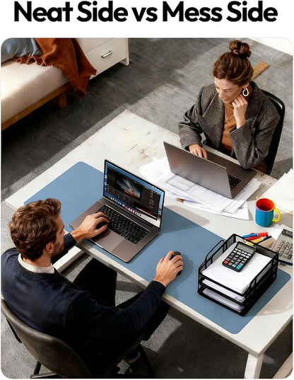 YSAGi Leather Desk Protector, Office Mat, Large Mouse Mat, Non-Slip PU Leather Blotter, Laptop Desk Pad, Waterproof Writing Pad for Office and Home (Blue, 47.2" x 23.6")