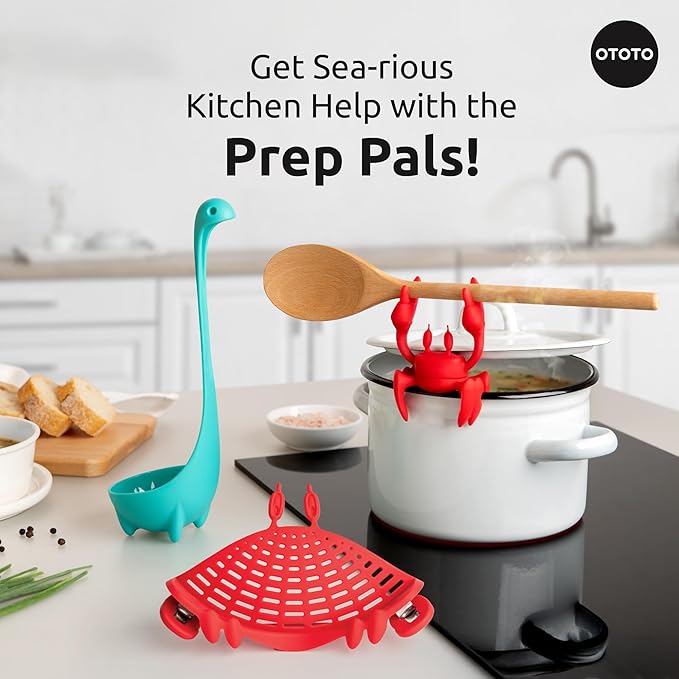 OTOTO Prep Pals Bundle of Red the Crab, Nessie, Crabby - Cute Kitchen Accessories, Kitchen Gadgets, Spoon Rest for Stove Top, Soup Ladle, Pasta Strainer, Funny Unique Gifts, Cooking Gifts