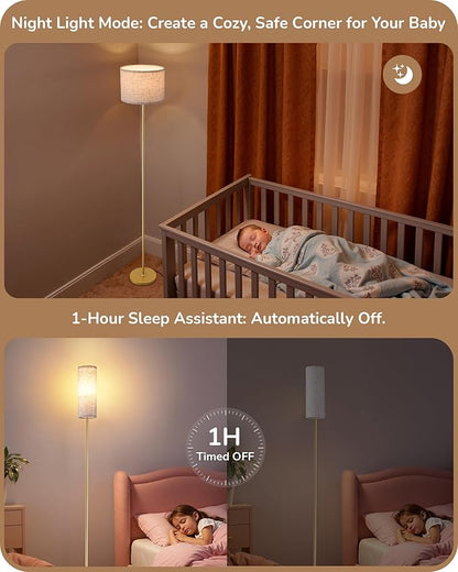 EDISHINE Modern Floor Lamp with 2 Shades, Adjustable Brightness & Color Temperature, Remote Control, Minimalist Standing Lamp, E26, A19 Bulb Included, Dimmable for Living Room, Bedroom, Gold