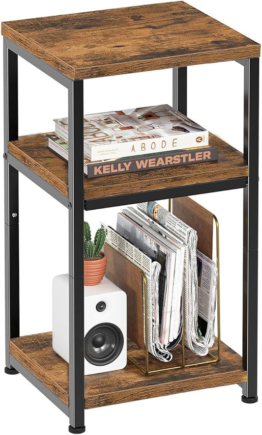 Simple Trending 3 Tier Side Table, End Table Night Stand Sofa Table Shelf for Living Room, Rustic Brown
