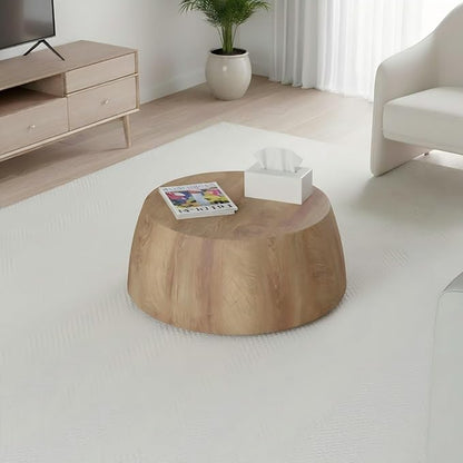 29.5" Round Coffee Table, Convertible Rustic Coffee Table Table with Wooden Veneer, Drum Coffee Table for Living Room, MDF, Already Assembled