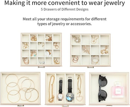 Jewelry Storage Box, Jewelry Organizer with 22 Necklace Hooks, Large Jewelry Box for Ring Bracelet Necklace Earrings (Apricot)