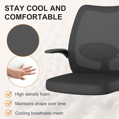 Tall Drafting Chair Ergonomic Home Office Desks Chairs Standing Desk Chair with Flip-up Armrests Adjustable Height Breathable Mesh Office Chair with Lumbar Support and Adjustable Footrest Ring Black
