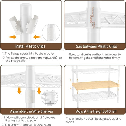 Golpart Heavy Duty Garment Rack Clothes Rack,Large Metal Closet Organizer System Storage Wardrobe,Freestanding Clothing Rack with 9 Adjustable Wire Shelves&3 Hang Rods,MaxLoad 1500lbs White