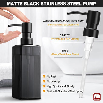 GMISUN Black Glass Soap Dispenser, Hand Soap Dispenser with Stainless Steel Pump for Bathroom, 12 fl oz/350ml Refillable Dish Dispensers for Kitchen, Modern Liquid Lotion Bottles for Countertop