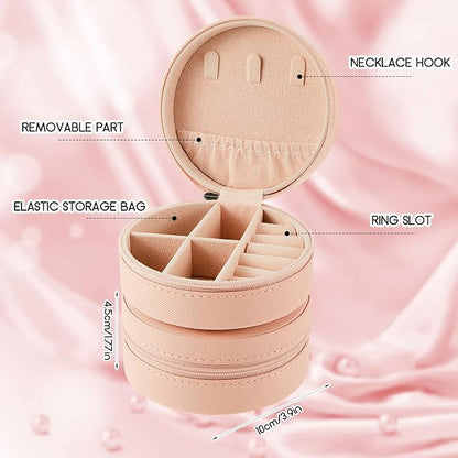 6 Pcs Travel Jewelry Case Bridesmaid Gift Boxes Jewelry Travel Organizer Small Round Jewelry Box Mini Storage PU Leather