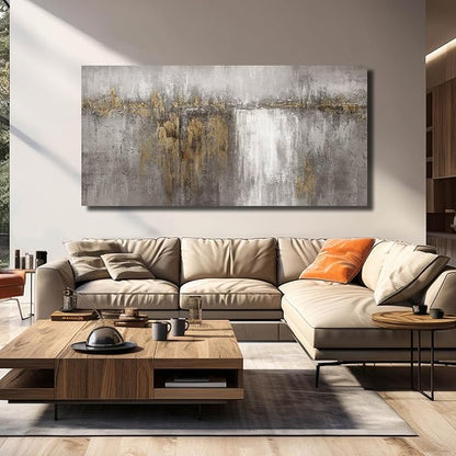 Artexist Gold And Gray Art Abstract Wall Art Canvas Photos Print Pictures for Living Room Vintage Artwork Grey Wall Decor 29"x58"