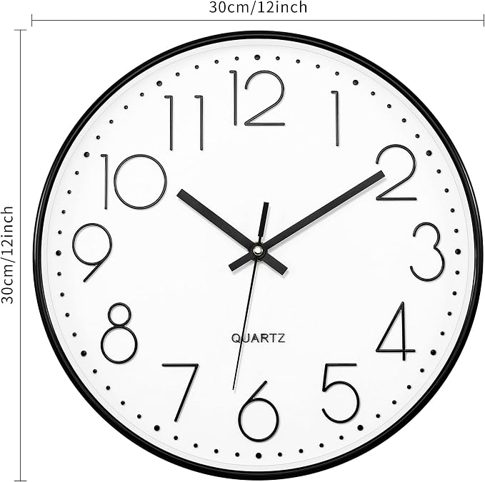 Lumuasky 4 Pack Wall Clock,12 Inch Silent Battery Operated Non Ticking Quartz Round Analog Classic Clock Modern Design for Home Office Classroom School Living Room Bedroom