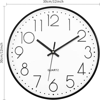 Lumuasky 4 Pack Wall Clock,12 Inch Silent Battery Operated Non Ticking Quartz Round Analog Classic Clock Modern Design for Home Office Classroom School Living Room Bedroom