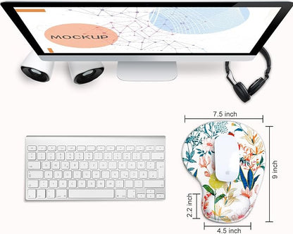 JIKIOU Mouse Pad, 2 Pack Ergonomic Mouse Pads with Comfortable Gel Wrist Rest Support and Smooth Cloth, Non-Slip PU Base for Easy Typing Pain Relief Durable and Easy to Clean Small White Flowers