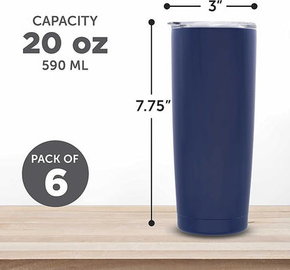 DISCOUNT PROMOS Pipette Stainless Steel Coffee Tumblers 20 oz. Set of 6, Bulk Pack - Double Wall, Perfect for Coffee, Hot Cocoa, Other Hot & Cold Beverages - Blue
