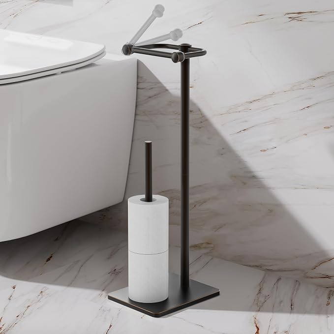 RUACQ Toilet Paper Holder Stand, Bathroom Toilet Paper roll Holder Free Standing with Storage for 4 Rolls, Post Pivoting Design, Stable Weighted Base, SUS304 Stainless Steel (Oil Rubbed Bronze)