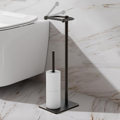RUACQ Toilet Paper Holder Stand, Bathroom Toilet Paper roll Holder Free Standing with Storage for 4 Rolls, Post Pivoting Design, Stable Weighted Base, SUS304 Stainless Steel (Oil Rubbed Bronze)