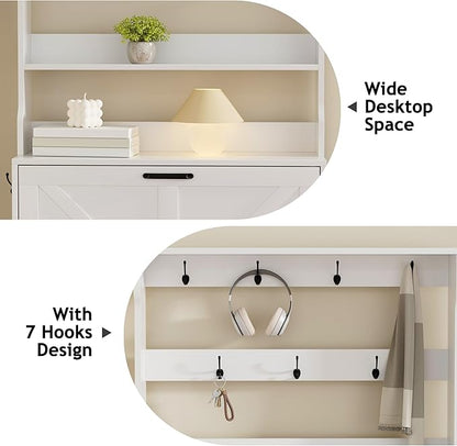 EOYUTLLY Shoe Cabinet Storage for Entryway, Narrow Shoe Rack Cabinet with 3 Flip Drawers & Coat Rack, Hidden Shoe Storage Cabinet, 2-in-1 Hall Tree Slim Freestanding Shoe Rack Organizer, White