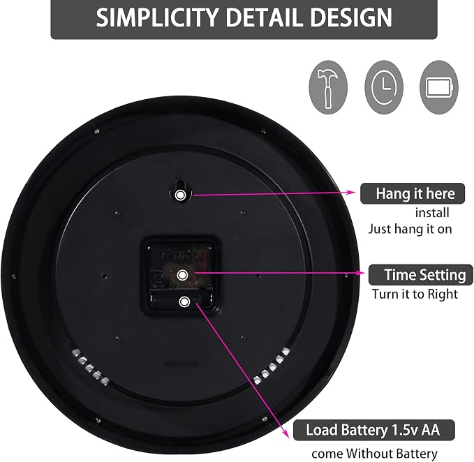 OceeK 12 Inch Wall Clock, Modern Wall Clocks Battery Operated, Silent Non-Ticking Analog Classic Clock Decorative,Black