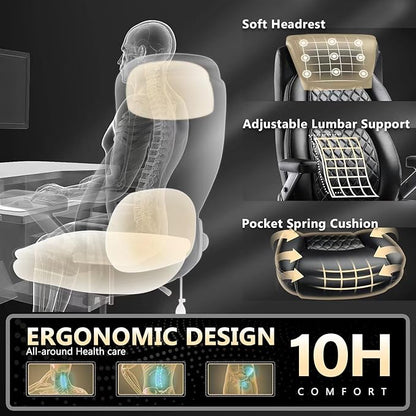 600LBS Large Heavy Duty Office Chair with 5D Flip Arms,Comfy Big and Tall Executive Office Desk Chair with Pocket Spring Cushion,High Back Computer Chair with Lumbar Support,Dual Rubber Wheel