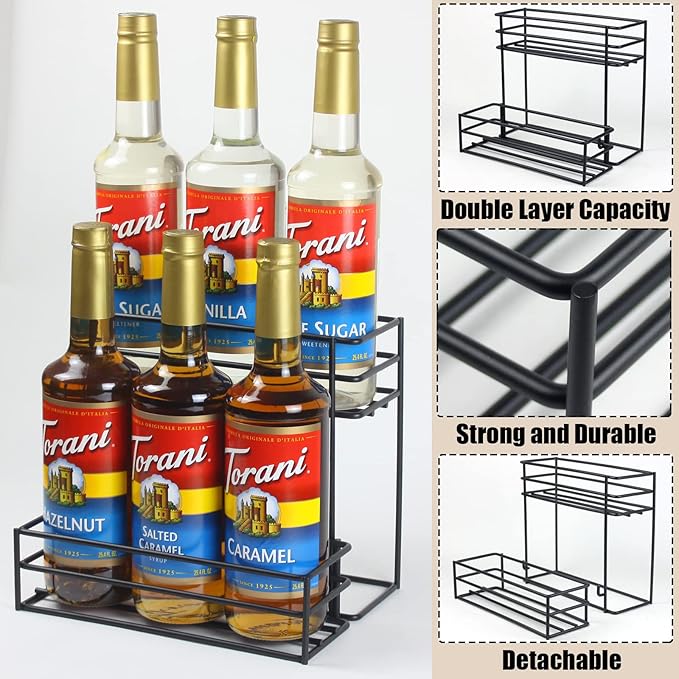MCSAPIL Coffee Syrup Rack (6 Bottle Capacity), Organizer for Coffee Bar & Kitchen, Small Wine Rack for Bar, Family & Storage